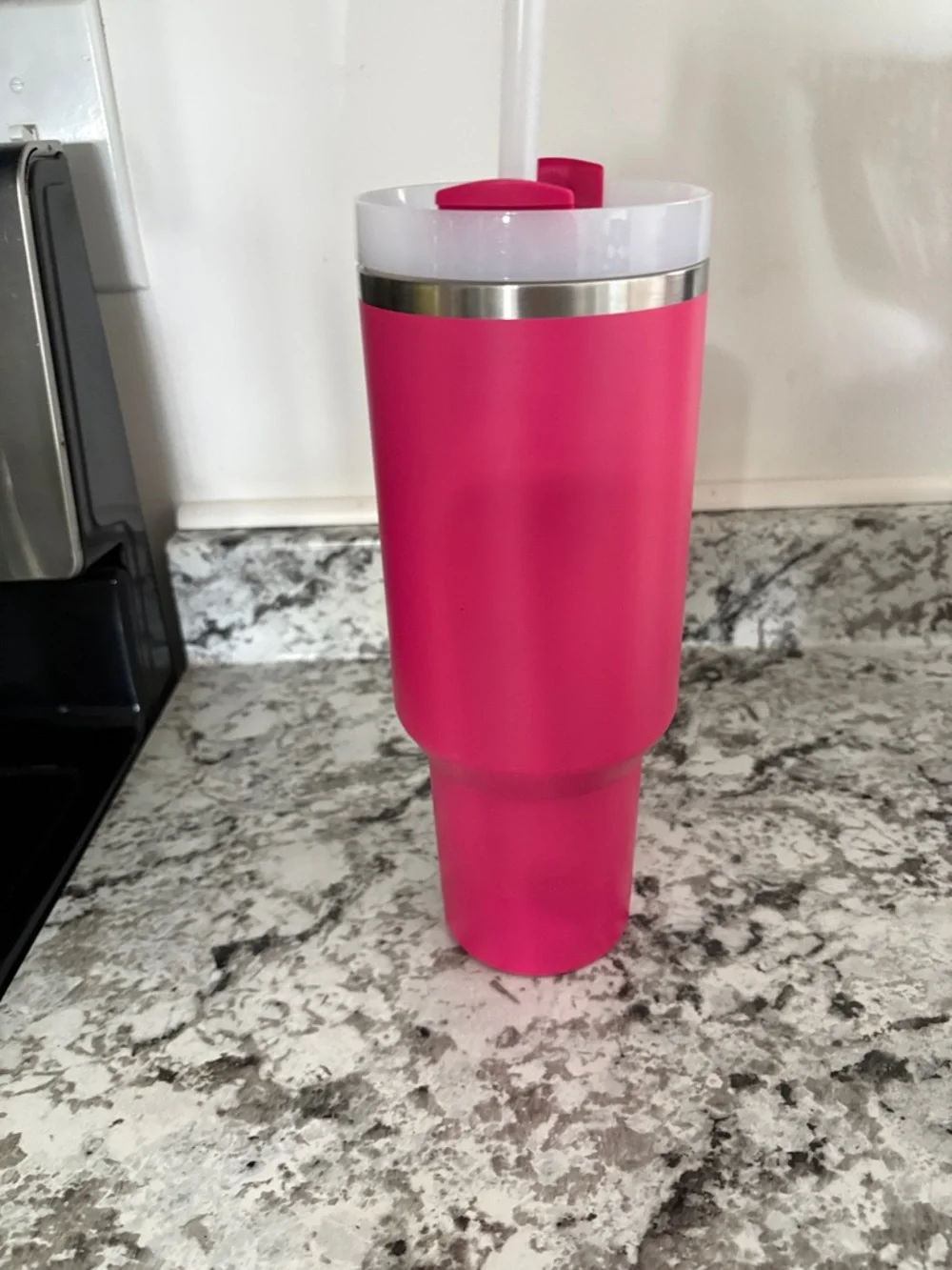 Stanley Hot Pink Travel Mug with Teal Logo and Handle Accents - Picture 2 of 8